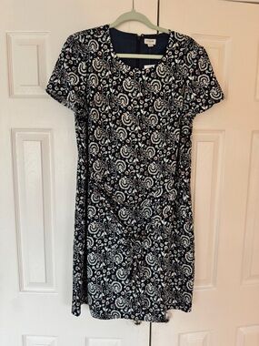 NWT J.Crew Floral Tie Waist Dress Size 14 | Navy Print Midi | Short Sleeve